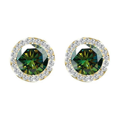 S925 Multicolor Moissanite Round Halo Stud Earrings with Threaded Needle, 8 Color Options, 0.1-3ct D-Grade VVS, Sterling Silver Jewelry for Men Women