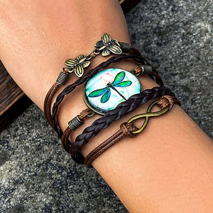 Ethnic style hand-woven gravel retro flying bird multi-layer winding leaf bracelet