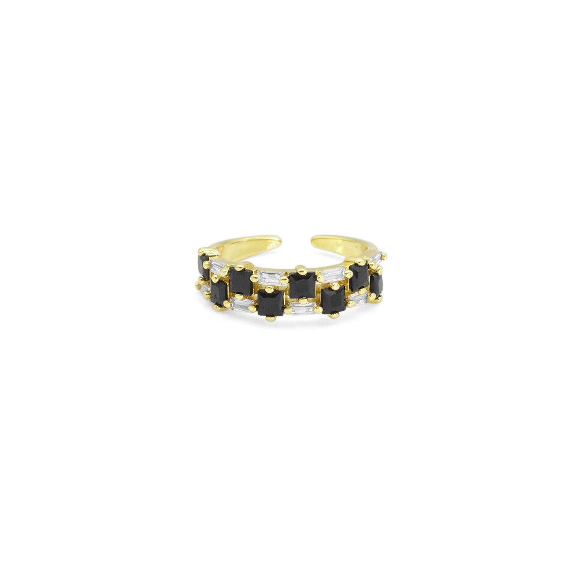 Black White CZ Baguette CZ Adjustable Ring,Sku#Y882