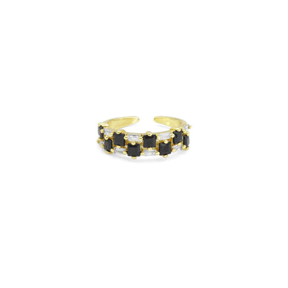 Black White CZ Baguette CZ Adjustable Ring,Sku#Y882