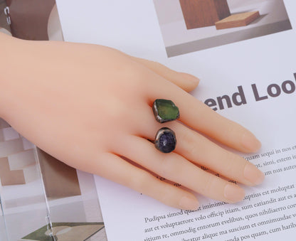 Green Fluorite and Amethyst Adjustable Ring, Sku#YT44