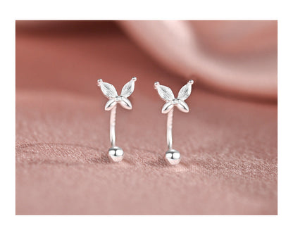 S999 Sterling Silver Butterfly Stud Earrings For Women, Minimalist Design, Screw Back Tragus Piercing, Dainty & Elegant Screw Fastening