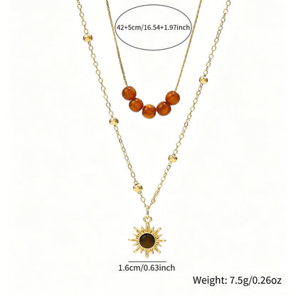 Cross-border Vintage Sunflower Tiger's Eye Necklace For Women, Niche Design Premium Texture Stackable Clavicle Chain Matching Jewelry