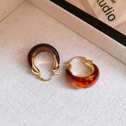 Vintage Amber Resin Gold Stud Earrings For Women, Irregular Square Resin & Gold Tone Button Earrings, 2026 Maillard Style Lightweight Fashion Jewelry