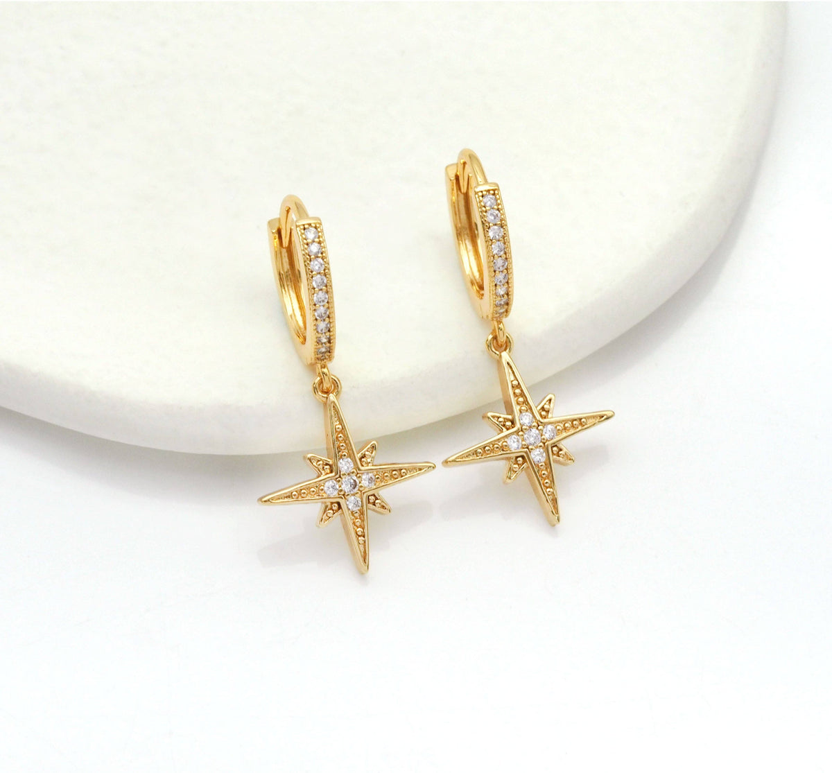 CZ North Star Hoop Earrings, Sku#Y767