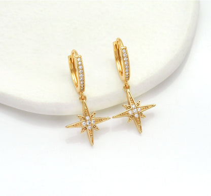 CZ North Star Hoop Earrings, Sku#Y767