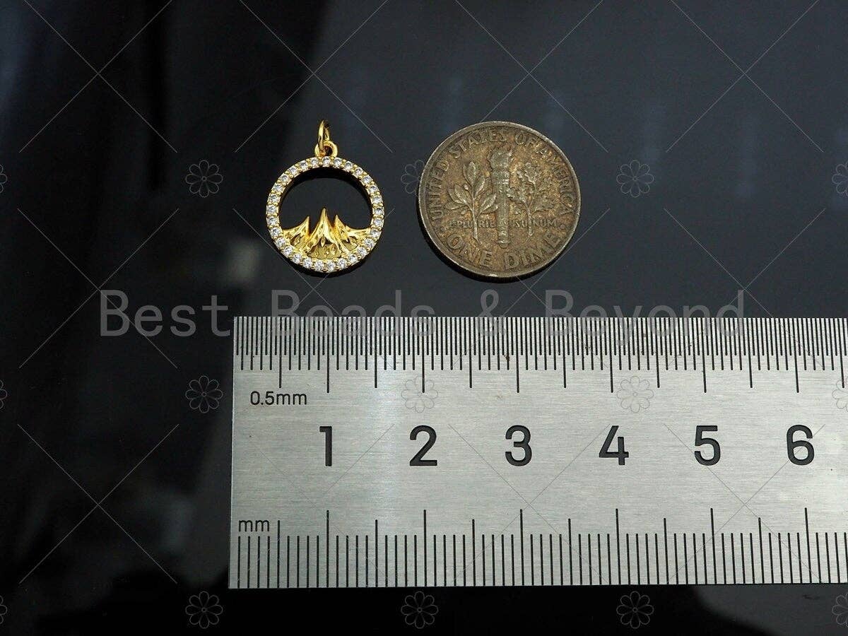CZ Micro Pave Mountain With Round Ring Pendant/Charm,Cubic Zirconia Mountain Charm, Necklace Bracelet Charm Pendant,13x15mm, Sku#Y396