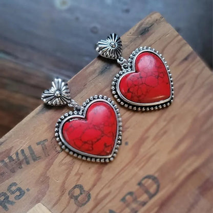 Turquoise Alloy Heart Dangle Earrings - 2 Styles Bumpkin Ranchwear