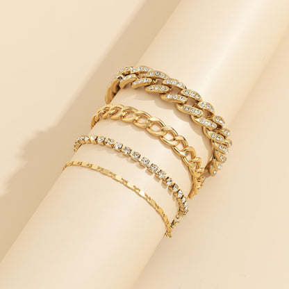 Hip-hop retro diamond-studded Cuban chain bracelet set