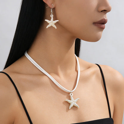 New Cross-border Bohemian Beach Jewelry Set For Women, Ocean Style Starfish Pendant Matching Earrings & Versatile Unique Necklace