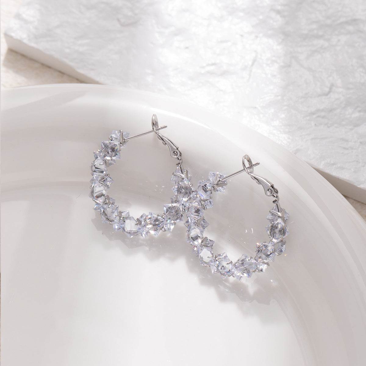 Dazzling Irregular Crystal Circle Hoop Earrings with S925 Sterling Silver Post, New Trend Elegant Geometry Earrings for Women Gifts | Cubic Zirconia