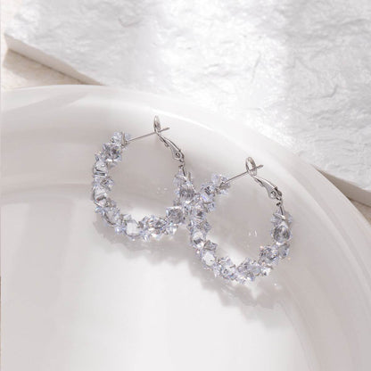 Dazzling Irregular Crystal Circle Hoop Earrings with S925 Sterling Silver Post, New Trend Elegant Geometry Earrings for Women Gifts | Cubic Zirconia