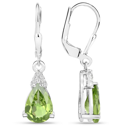 2.80 ct Genuine Peridot and White Zircon .925 Sterling Silver Earrings