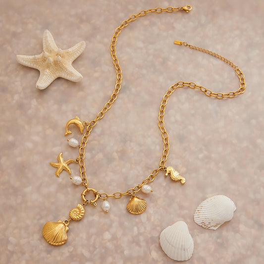 18K Gold Ocean Element With Texture Design Exquisite Fashion Necklace