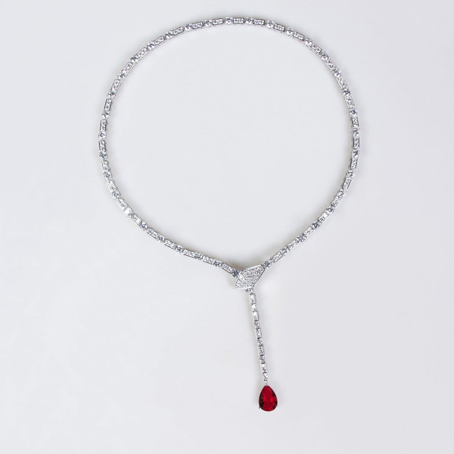 S925 Silver Snake-Shaped Necklace Set with Full Zirconia Pave