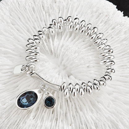 Twisted Gold Bead Blue Zircon Charm Bracelet For Women, Oval & Round Ocean Blue Cubic Zirconia Dainty Luxury Fashion Jewelry