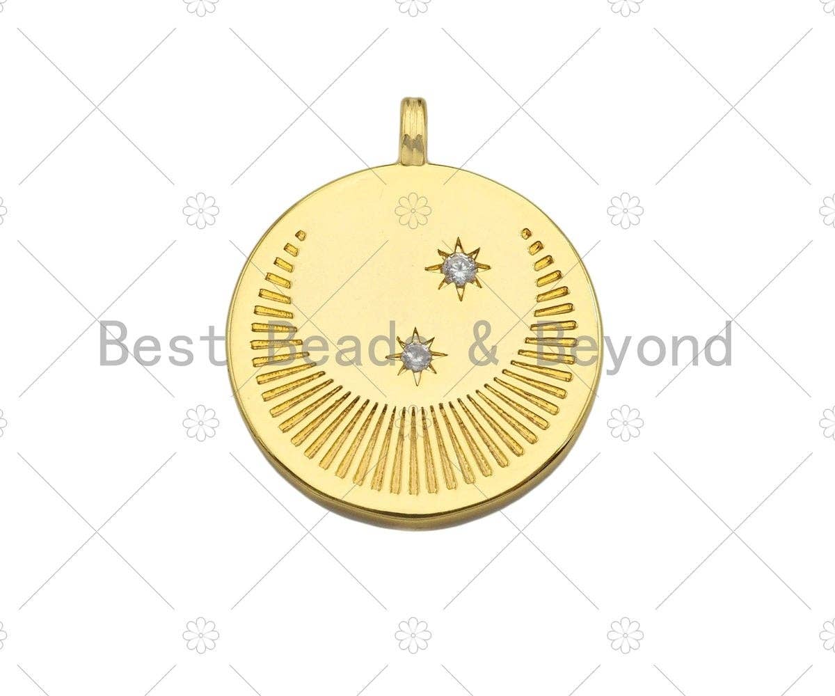 CZ Micro Pave Cresent Moon North Star On Round Coin Pendant/Charm,Cubic Zirconia Charm, Necklace Bracelet Charm Pendant,22x26mm, Sku#Y360