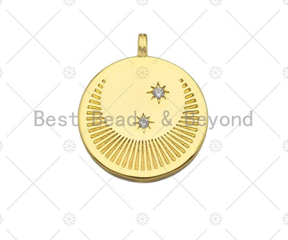CZ Micro Pave Cresent Moon North Star On Round Coin Pendant/Charm,Cubic Zirconia Charm, Necklace Bracelet Charm Pendant,22x26mm, Sku#Y360