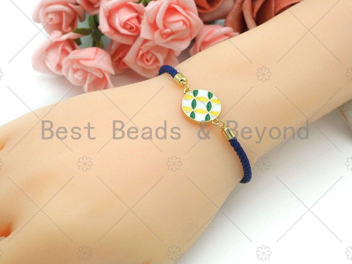 Enamel White Green Yellow Flower Pattern On Round Coin Connector,Colorful Enamel Gold Connector,Enamel Jewelry,20x15mm,Sku#Y421