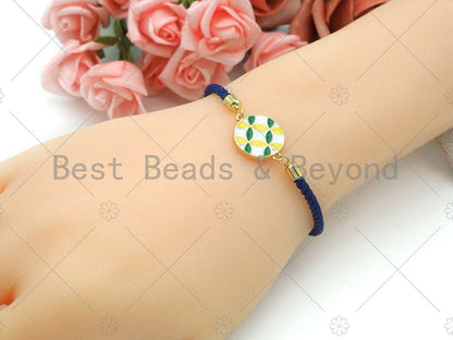 Enamel White Green Yellow Flower Pattern On Round Coin Connector,Colorful Enamel Gold Connector,Enamel Jewelry,20x15mm,Sku#Y421