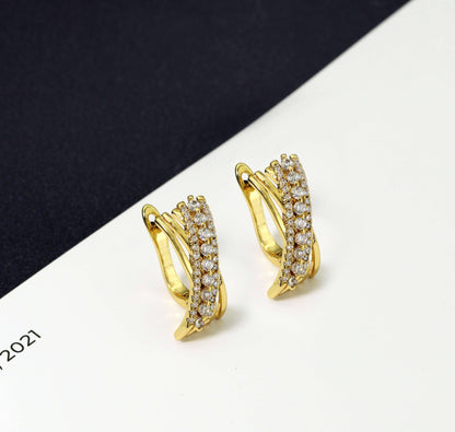 CZ Gold Huggile Earrings, Sku#Y731