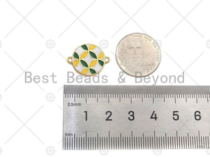 Enamel White Green Yellow Flower Pattern On Round Coin Connector,Colorful Enamel Gold Connector,Enamel Jewelry,20x15mm,Sku#Y421