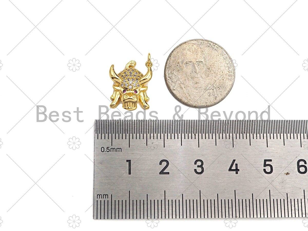 Gold Filled CZ Micro Pave Cow Head Shape Pendant, 18K Gold Filled Cow Head Charm, Necklace Bracelet Charm Pendant, 16x18mm, Sku#Y448