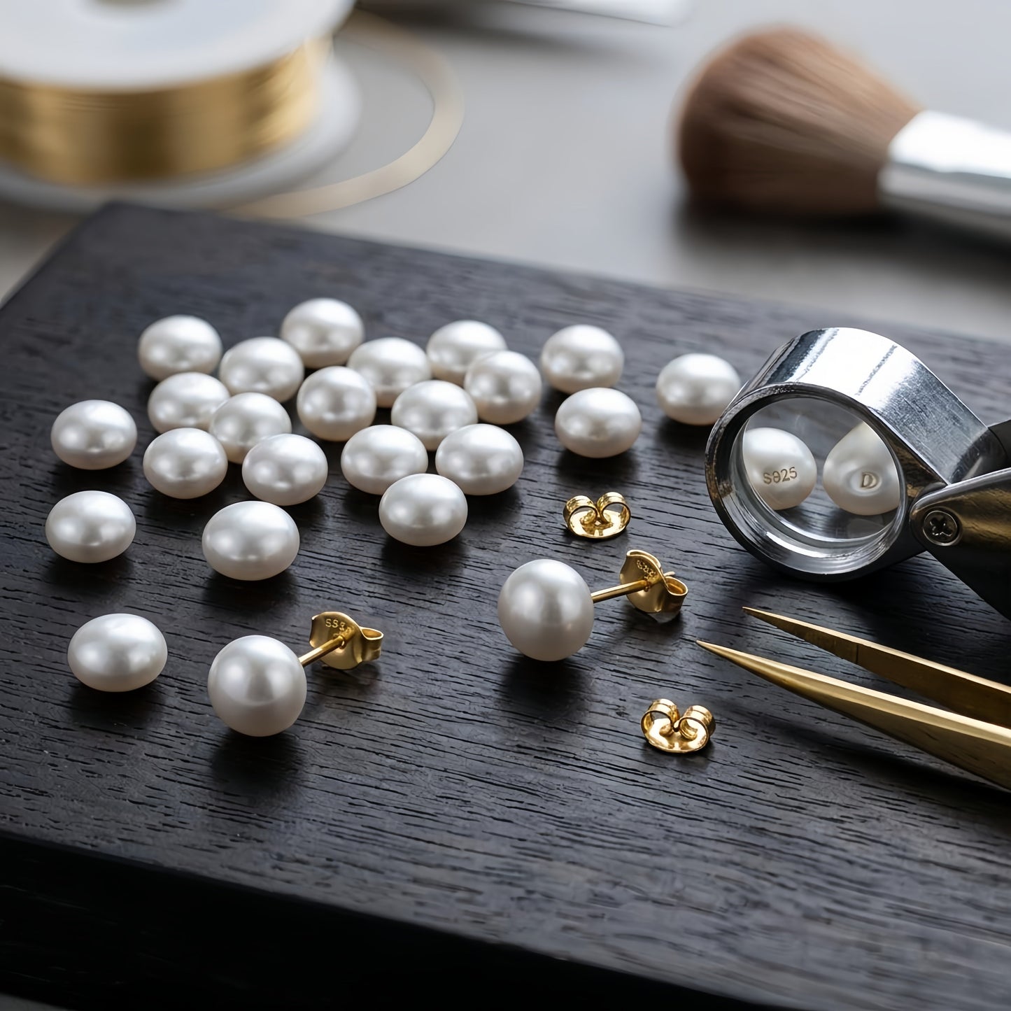 925 Sterling Silver Elegant White Pearl Stud Earrings Featuring S925 Sterling Silver Backings