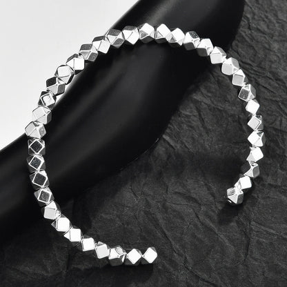 Mobius Irregular Geometric Open Cuff Bangle Set For Women, Broken Silver Stackable Bracelets, Minimal European Fashion Jewelry