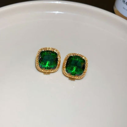 Silver Post Emerald Stud Earrings, Light Luxury Niche Unique Design, 2026 Hot Elegant Ear Jewelry
