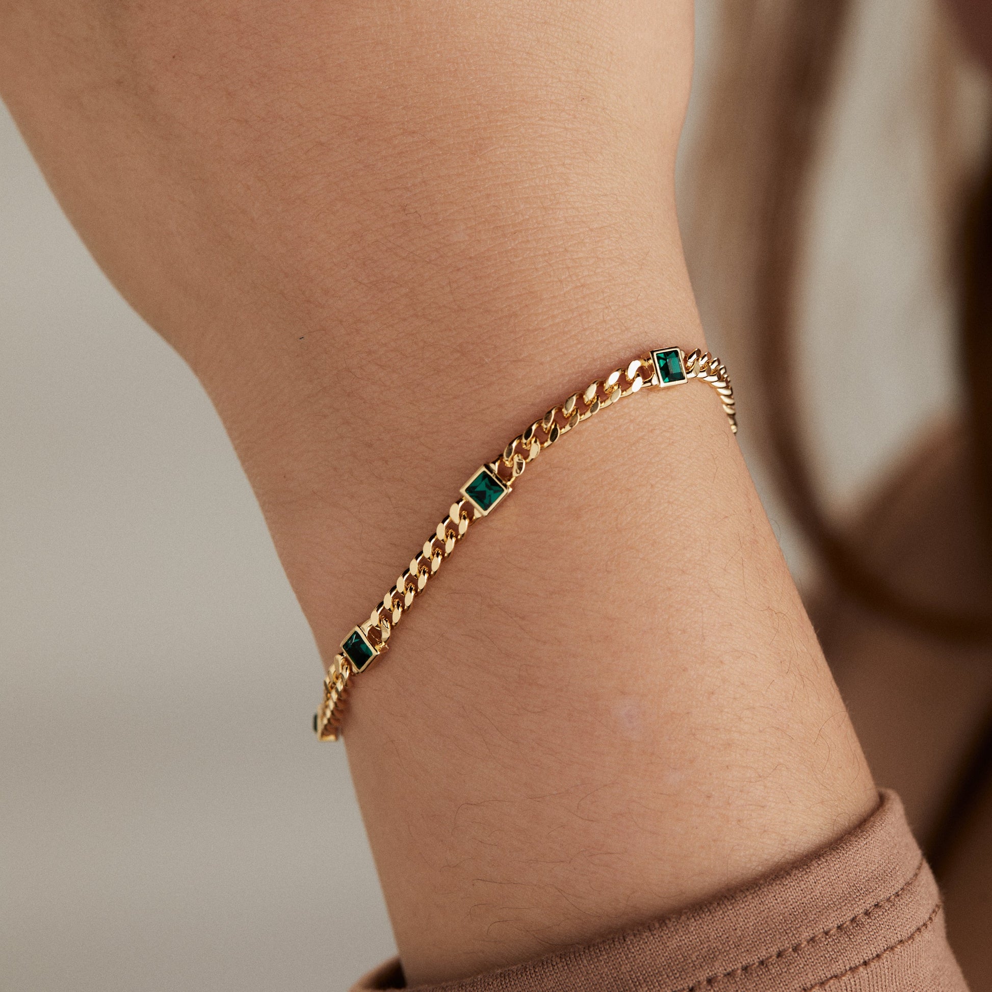 May Birthstone Emerald Curb Chain Bracelet ALEX AND ANI