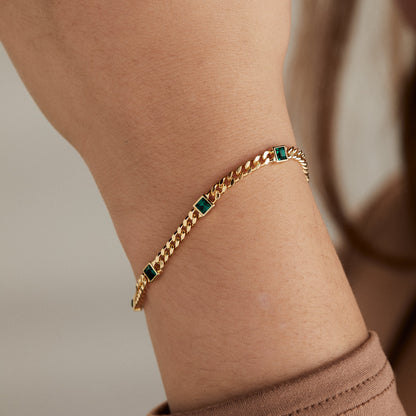 May Birthstone Emerald Curb Chain Bracelet ALEX AND ANI