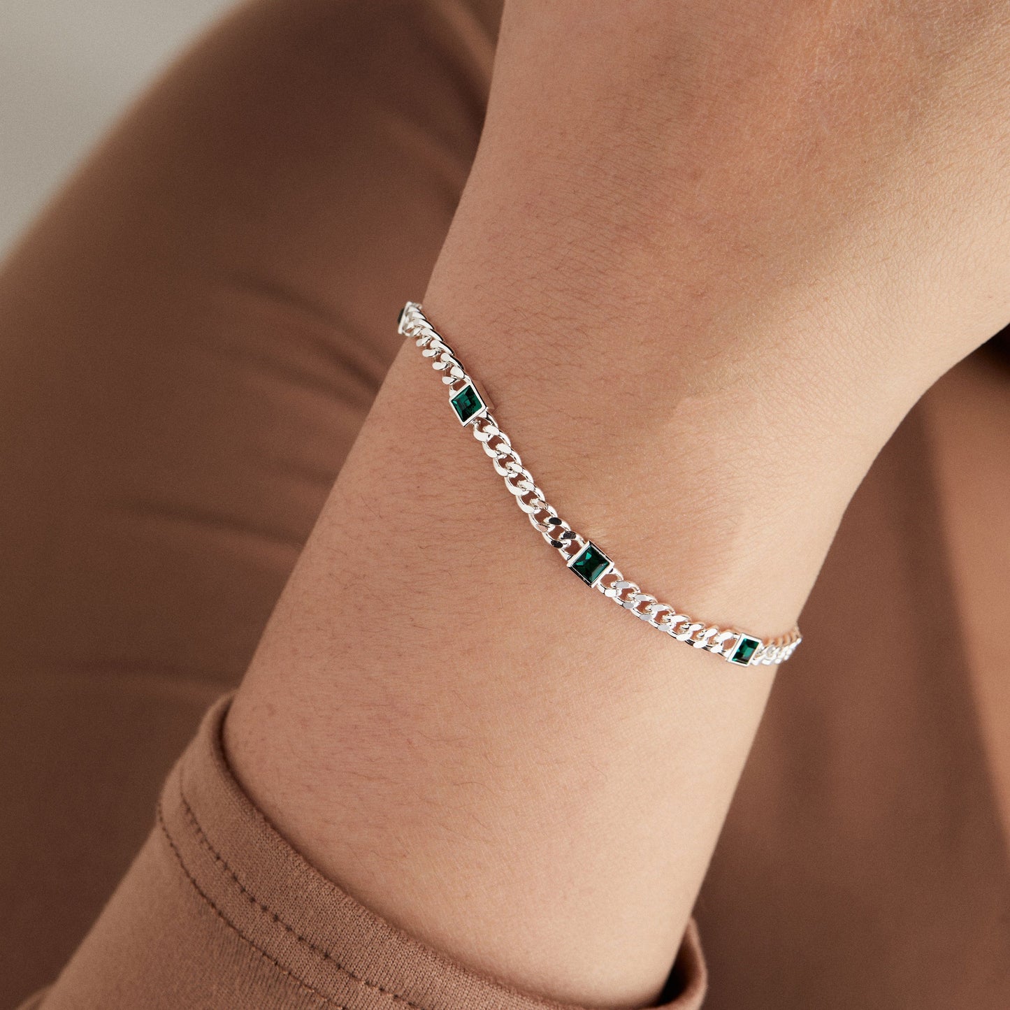 May Birthstone Emerald Curb Chain Bracelet ALEX AND ANI