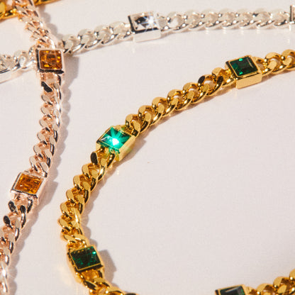 May Birthstone Emerald Curb Chain Bracelet ALEX AND ANI