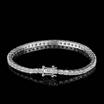 VVS1 Moissanite S925 & 14K Tennis Chain Iced Out Necklace and Bracelet, 6–26 Inch, 2–6.5mm Round Cut D-Grade Certified Moissanite, Sterling Silver White Gold Plated, Hypoallergenic Hip Hop Jewelry
