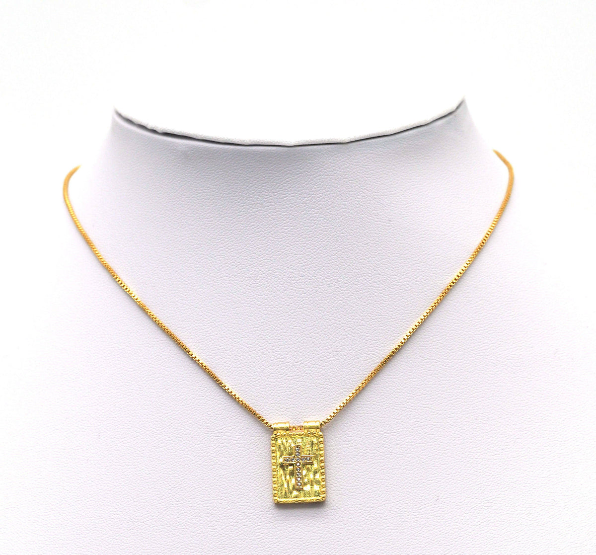 CZ North Star Cresent Moon Evil Eye Cross On Rectangle Charm, Sku#Y685