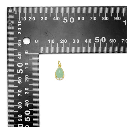 Natural Aventurine Yellow Jade Gemstone Teardrop Gold Charm, Sku#Y939