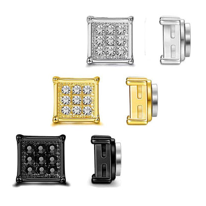 Stainless Steel Magnetic Iced Out CZ Square Stud Earrings for Men Women,  9 Mini Cubic Zirconia Inlaid Magnetic Earrings Non-Piercing Clip On Stud Earring