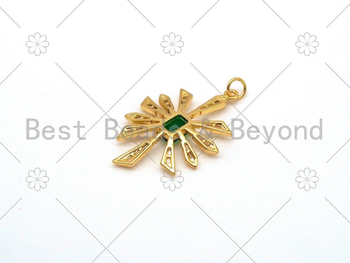 Emerald CZ Micro Pave Leaf Shape Pendant/Charm, 18K Gold Filled Flower Charm, Necklace Bracelet Charm Pendant,24x35mm,Sku#Y488