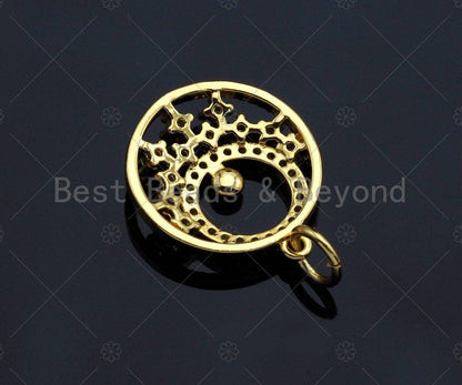 CZ Micro Pave Round Filligree Round GO-GO Pendant/Charm, Hollow Out Cubic Zirconia Pendant, Silver/Gold Tone, 15mm, Sku#Y260