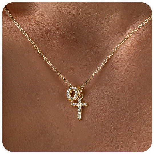 Zircon Inlaid 26 Letter Cross English Necklace