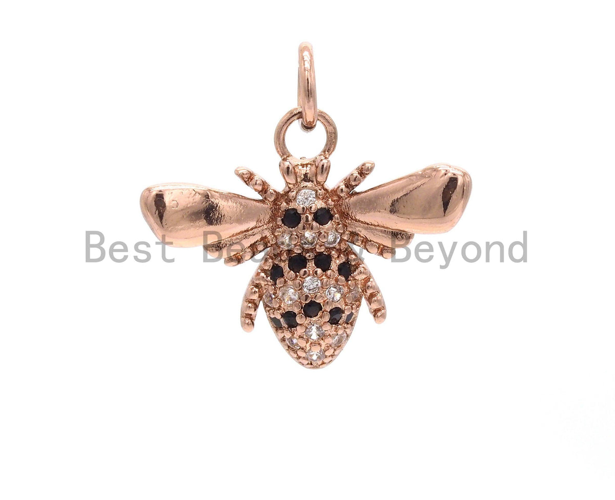CZ Micro Pave Bee Insect Charm Pendant, Cubic Zirconia Paved Charm, Necklace Bracelet Charm Pendant,18x13mm,sku#Y151