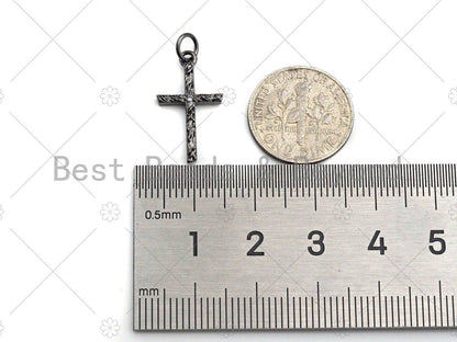 CZ Micro Pave Texturized Cross Shape Pendant/Charm, Cross Cubic Zirconia Pendant, Silver/Gold/Rose Gold/Black Tone, 11x20mm, Sku#Y279