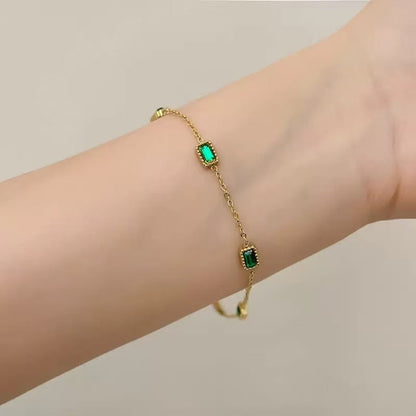 Non-fading Titanium Steel, Trendy And Niche Instagram-style, Light Luxury With A Premium Feel18K Gold Sugar-cube Emerald Set, Exquisitely Crafted And Versatile For Women This Summer