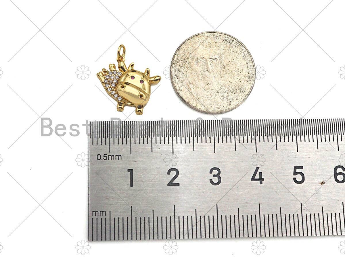 Gold Filled CZ Micro Pave Cute Flying Cow Shape Pendant, 18K Gold Filled Cow Charm, Necklace Bracelet Charm Pendant, 13x15mm, Sku#Y451