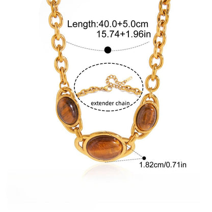18K gold-plated titanium necklace with tiger's eye.