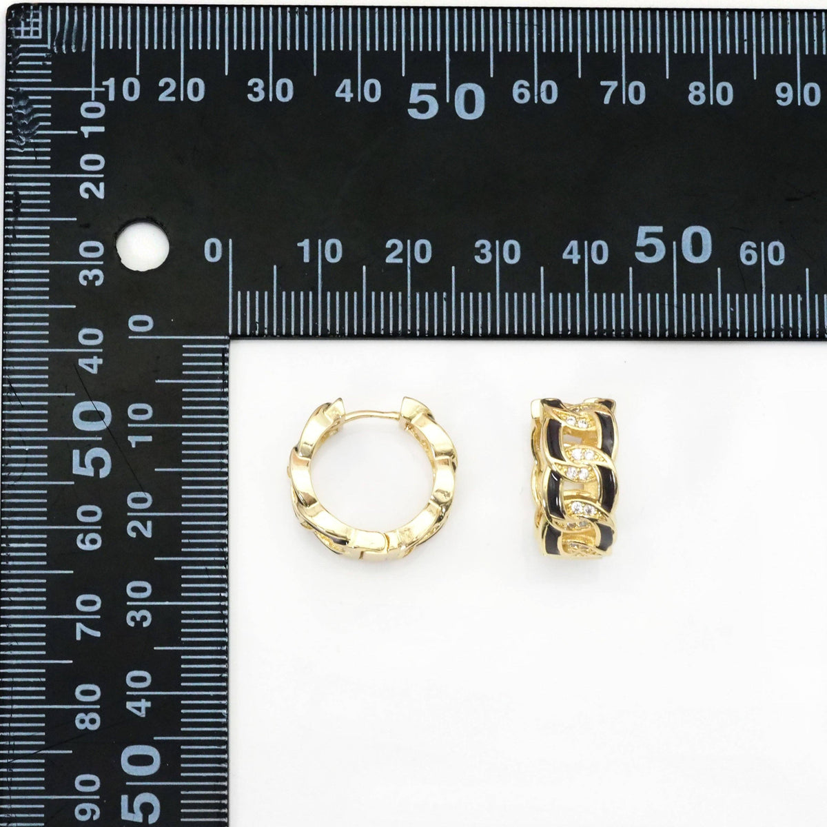 Enamel Gold Cuban Link Hoop Earrings, Sku#Y785