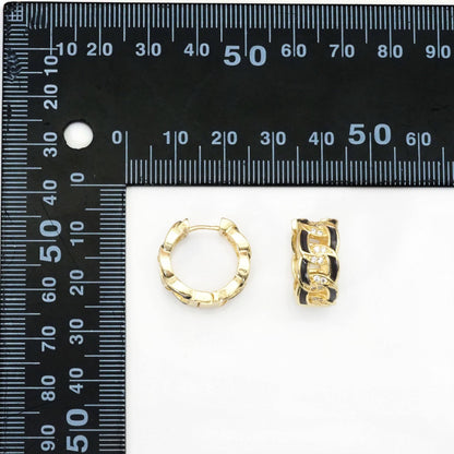 Enamel Gold Cuban Link Hoop Earrings, Sku#Y785