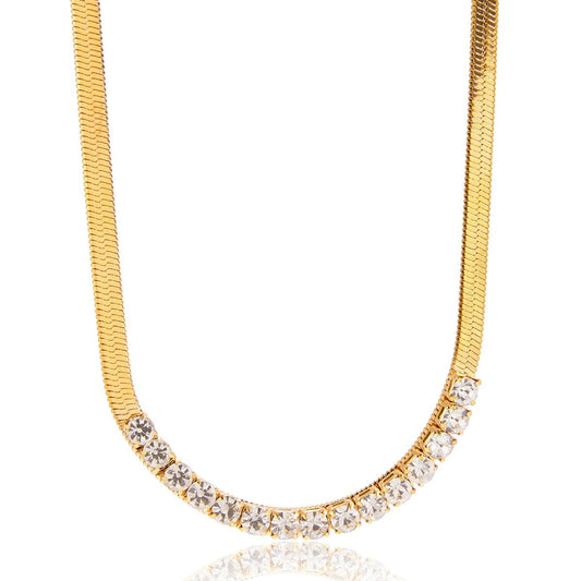 18K Gold-plated Titanium Steel Necklace With Rhinestones