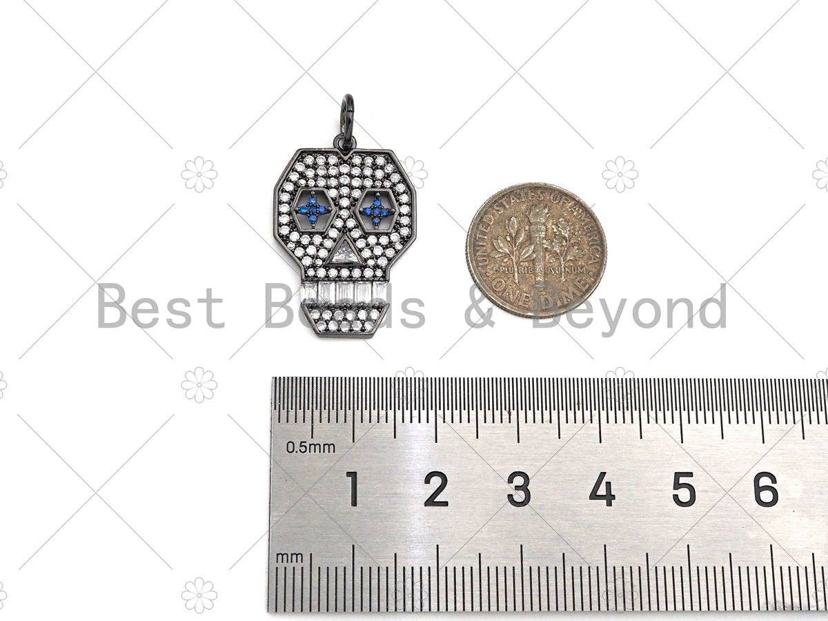 CZ Micro Pave Hollow Out Blue Eye Skull Shape Pendant/Charm, Bracelet Necklace Cubic Zirconia Pendant Charm, 27x18mm,sku#Y408